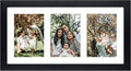 Golden State Art, 9x18 Black Wood Frame - White Mat for Three 5x7 Pictures - Sawtooth Hangers- Swivel Tabs - Wall Mounting - Landscape/Portrait - Real Glass - Collage Frame