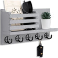 Key Holder for Wall – Decorative Wooden Mail Holder and Key Shelf with Mounting Hardware, Installation Guide – Paulownia Wood with 5 Metal Key Hooks (11.8” x 6.7” x 2.8”)