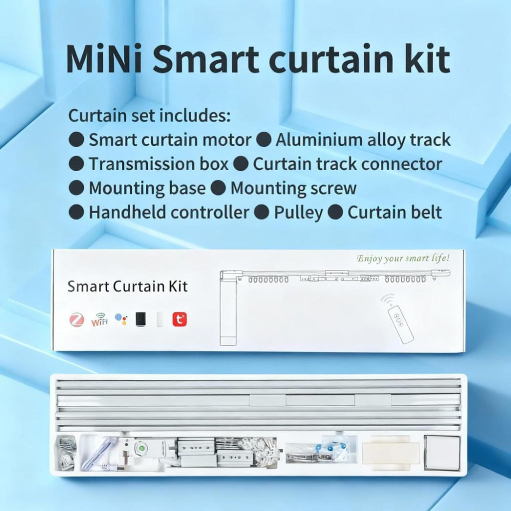 Smart Curtain Track System with Mini Wifi Motor, Automatic Ceiling Curtain Opener, Motorized Curtains Rod 88.6''(2.2m) with App, Voice, Remote Control, Compatible with Alexa,Google and Siri