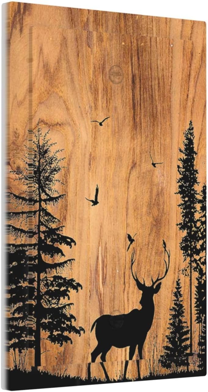 Light Switch Cover Plate Rustic Farmhouse Orange Brown Pine Tree Deer Wood Grain 1 Gang No Device Blank Electrical Wall Plates Faceplate Decorative Switch Plate for living Room Cabin Decor