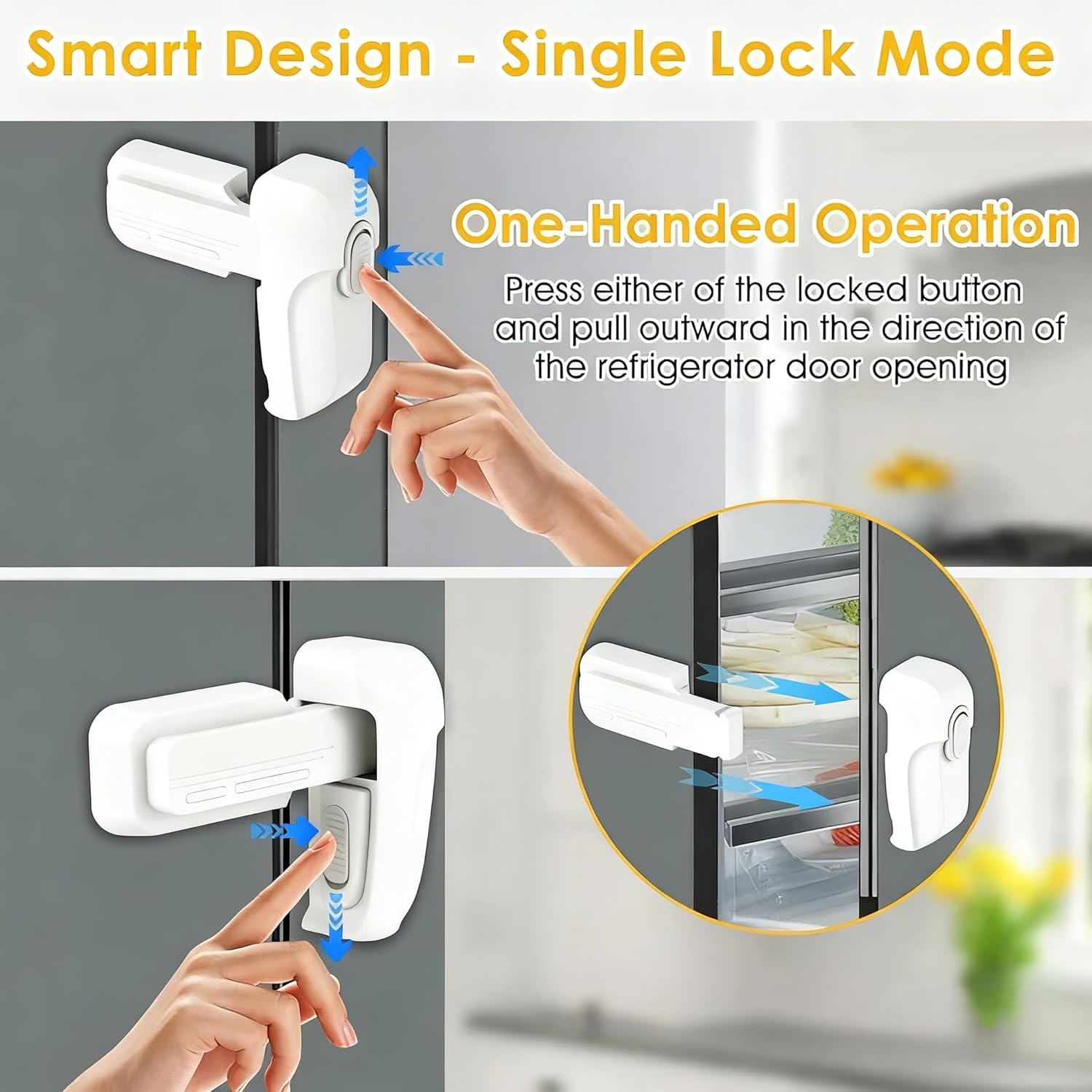 Fridge Locks for Kids - Fridge Lock & Refrigerator Lock, 2-Pack Dual Mode Child Proof Safety Lock, No-Drill 2 Extra Adhesive Freezer Lock & Freezer Door Latches to Keep Toddlers Safe (White)
