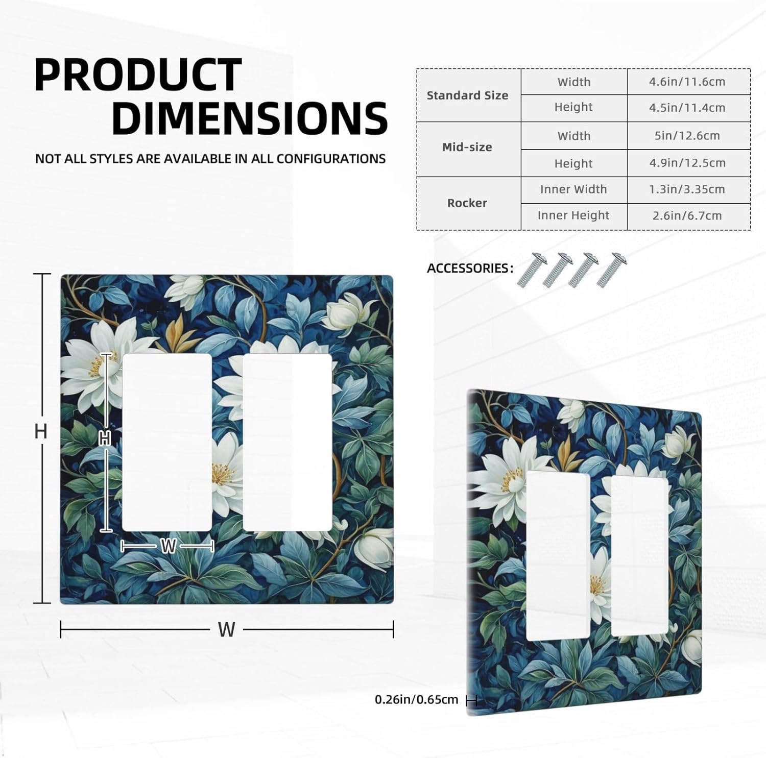 White Flowers Green Leaves Dual Outlet Covers Wall Plate 2 Gang Rocker Decora Decorative Switchplate Electrical Faceplate GFCI Light Switch Covers for Farmhouse Living Decor