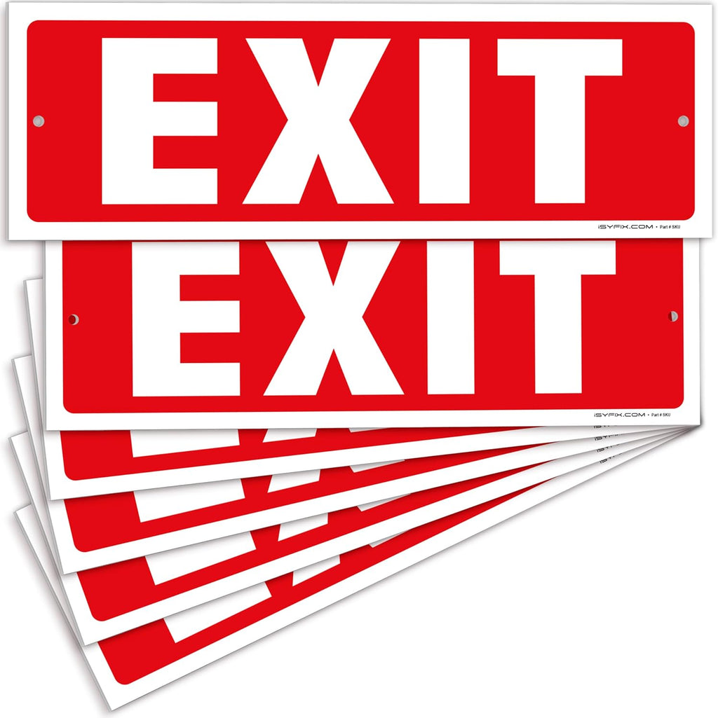 iSYFIX Exit Sign – 6 Pack 12x4 Inch – 40 mil Thick Polystyrene Plastic Sign, Laminated UV, Scratch & Fade Resistance, Waterproof, Indoor & Outdoor, Exit Signs for Exterior.