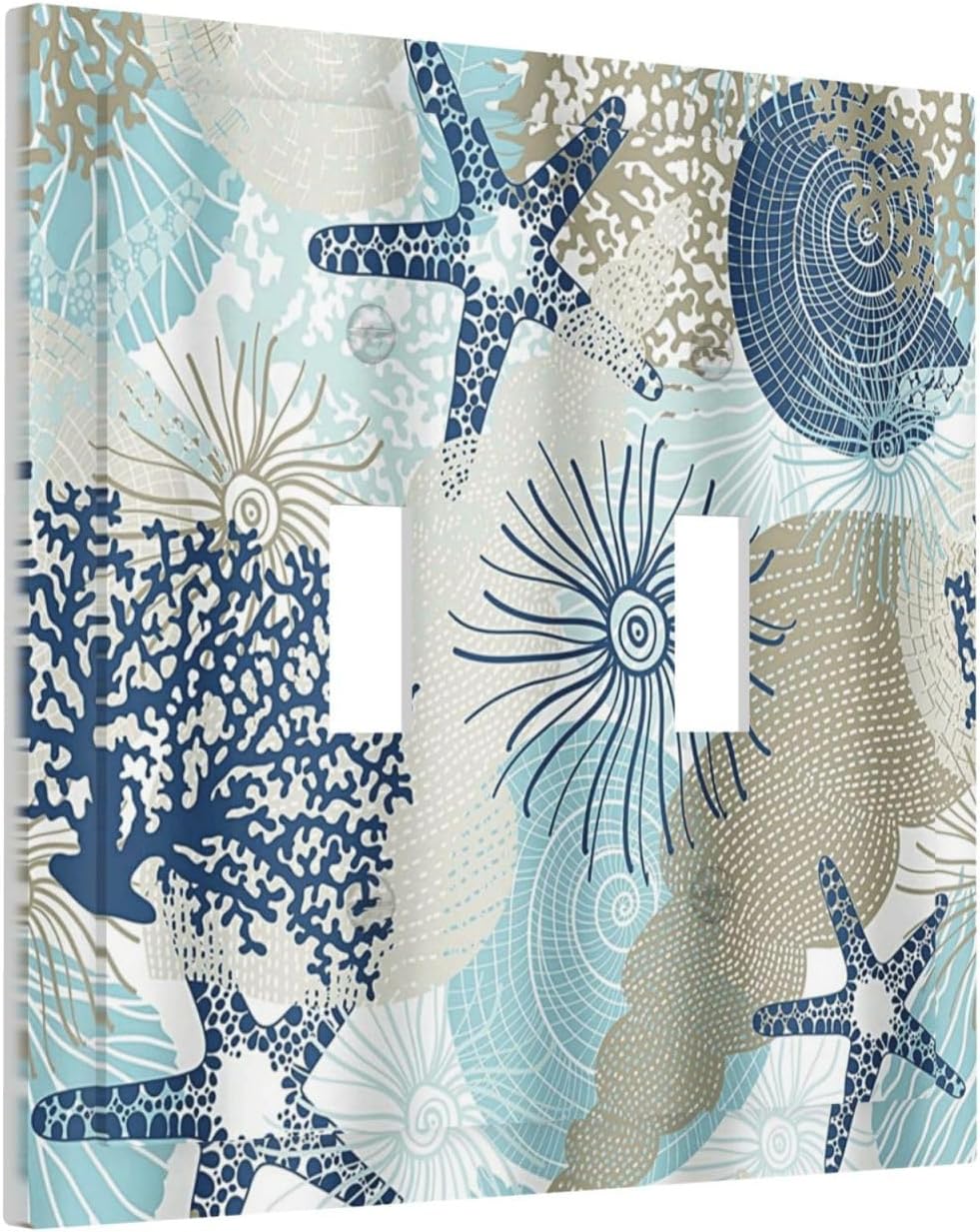 Decorative Light Switch Cover Plate Blue Starfish Brown Coral Ocean 2 Gang Outlet Covers Double Toggle Wall Plates for Electrical Outlets Switch Plate Covers Faceplate for Girlroom Home Decor
