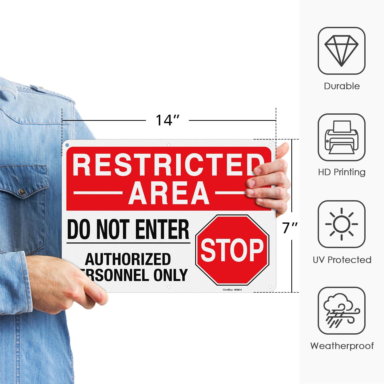 GicnKeuz Large "Restricted Area - Do Not Enter, Authorized Personnel Only" Metal Signs, 14 x 10 Inches Reflective Aluminum Signs, Fade Resistant/Waterproof, Easy to Install, Outdoor Use (2-Pack)