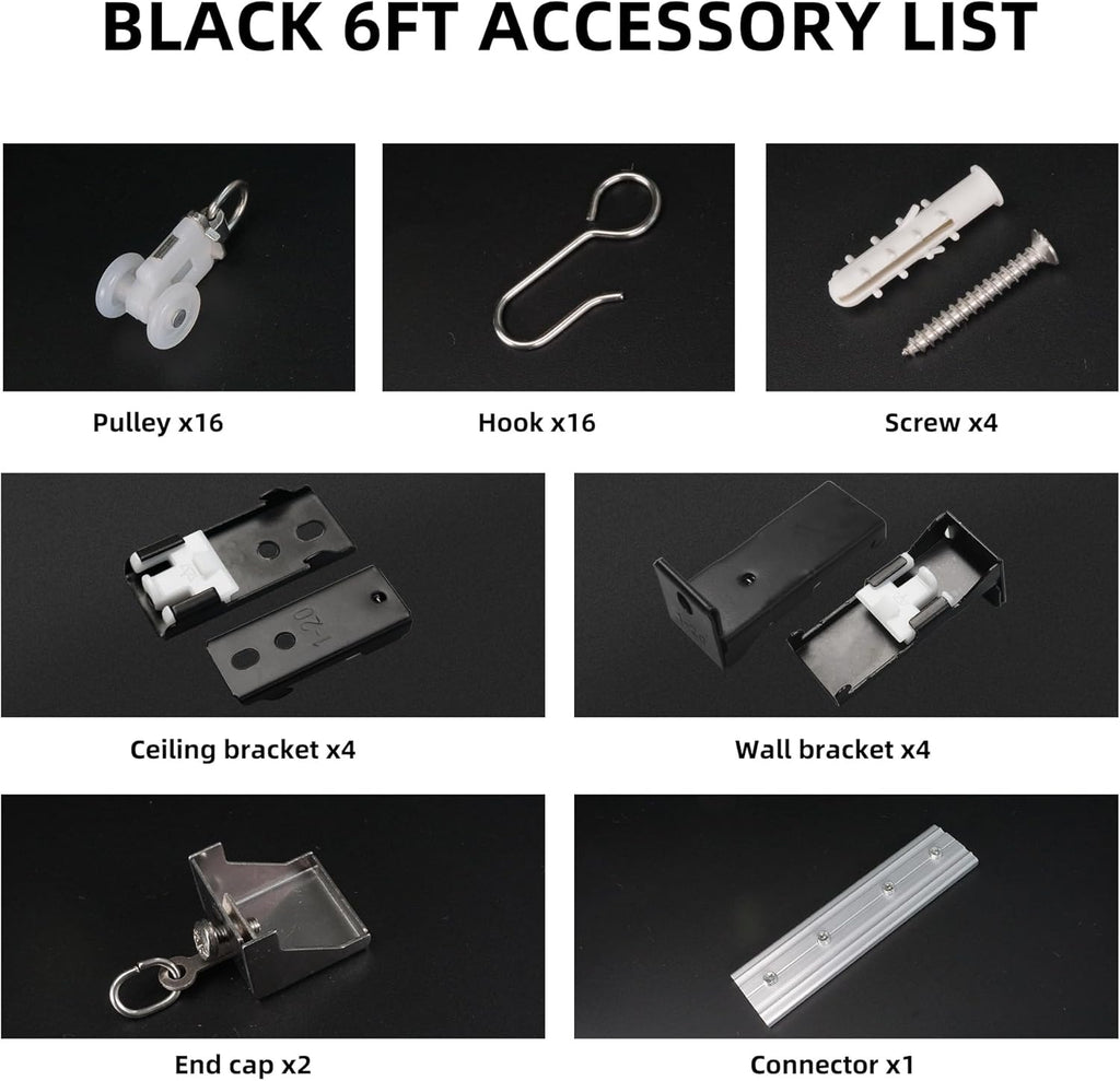 Curtain Track for Ceiling or Wall, Heavy Duty Aluminum Alloy with Smooth Sliding, Easy to Install, Black, 3ft To 6ft