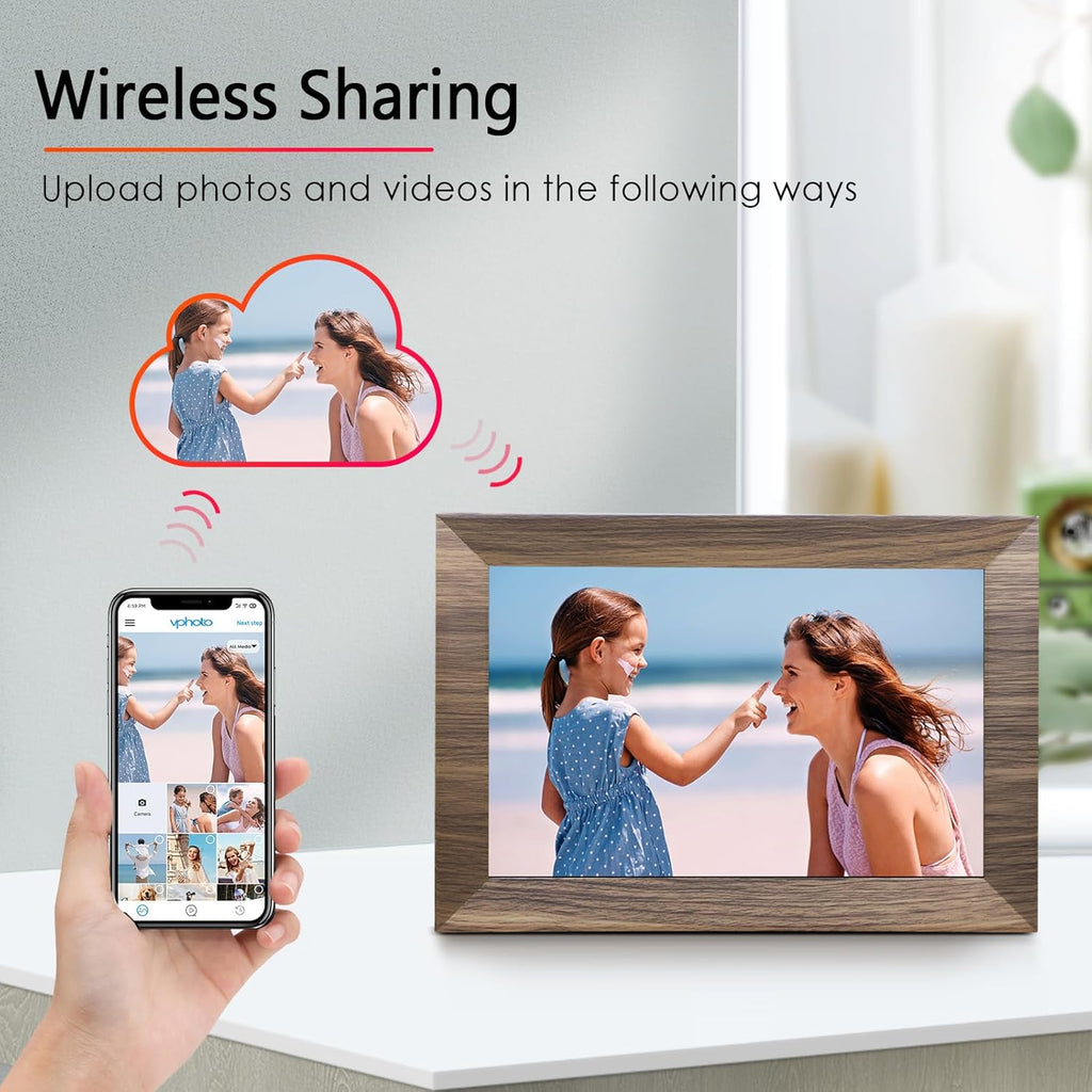 Canupdog WiFi Digital Picture Frame 10.1 Inch, IPS Touch Screen Smart Cloud Digital Photo Frame with 16GB Storage, Wall Mountable, Auto-Rotate, Share Photos from Anywhere Via App