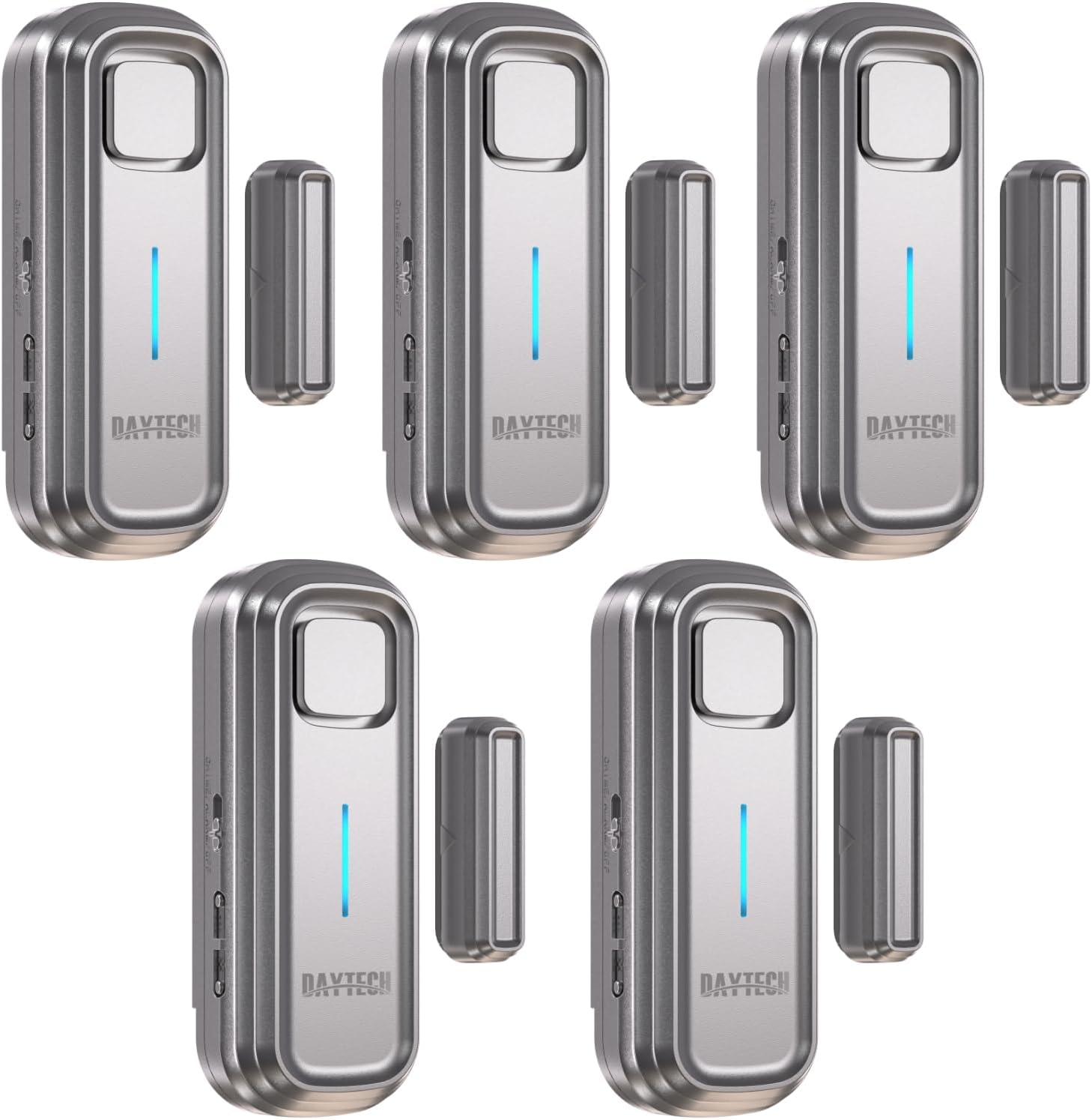 Daytech Refrigerator & Freezer Door Alarm - Adjustable 1-4 Minute Delay, 0-120dB Adjustable Siren, Door/Window Sensor for Home or Business (5 Pack, Gray)