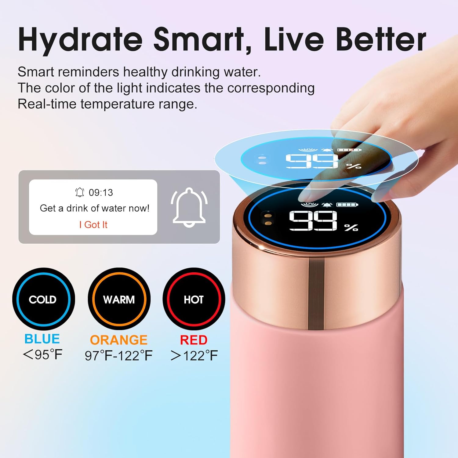 Vsitoo Smart self cleaning Insulated Water Bottle, 8.5oz Stainless Steel Vacuum Flask, AI Self-Clean, 30-Day Battery Life, BPA-Free, Magnetic Charging, Portable Travel Mug Gifts for Men Women, Pink