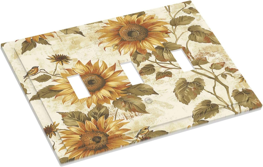 Decorative Switch Plates Rustic Sunflower Floral Pattern 3 Gang Wall Plate Triple Toggle Light Switch Cover Faceplate Electrical Wall Panels for Bedroom Cabin Decor