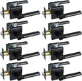 Passage Door Lever (No Lock), Heavy Duty Interior Square Handle for Hallway and Closet, Matte Black, Reversible for Right&Left Handed, 8Packs