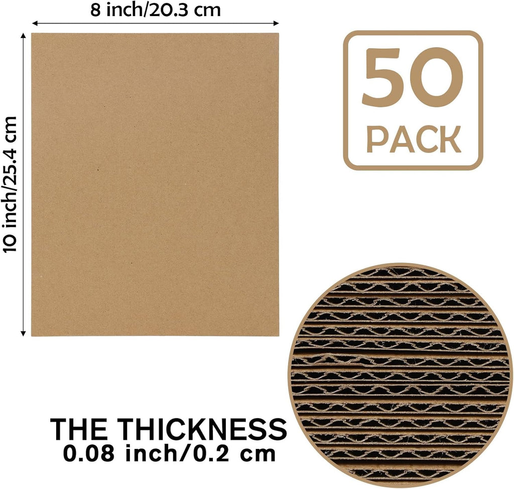 Calenzana 8x10 Corrugated Cardboard Sheets Set of 50, Flat Card Boards Inserts for Crafts, Packing, Shipping, Moving, Mailing