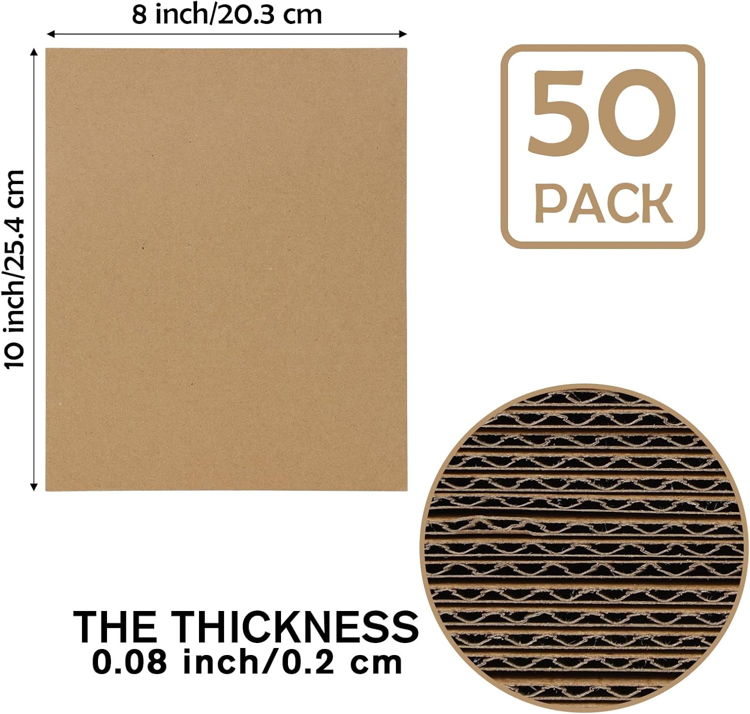 Calenzana 8x10 Corrugated Cardboard Sheets Set of 50, Flat Card Boards Inserts for Crafts, Packing, Shipping, Moving, Mailing