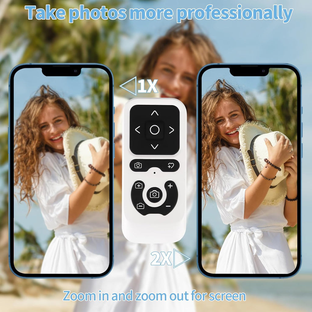 Wireless Camera Remote Control for iPhone, Control Phone Camera Shutter and Zoom, Control Scrolling Remote for Tiktok Videos, Page Turner for Kindle App, for iOS, Android, iPad (White)
