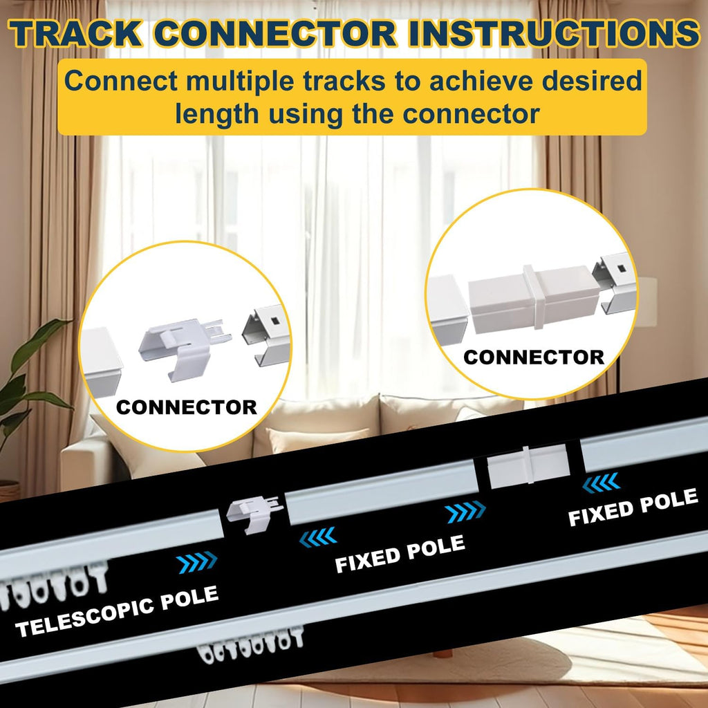 Retractable Curtain Track System, 8.5-10.2ft/102.4-122in Ceiling & Wall Mounting Aluminum Heavy Duty Track for Curtains with Silent Rollers, Adjustable Rod Rail for Room Divider/Shower/Living Room