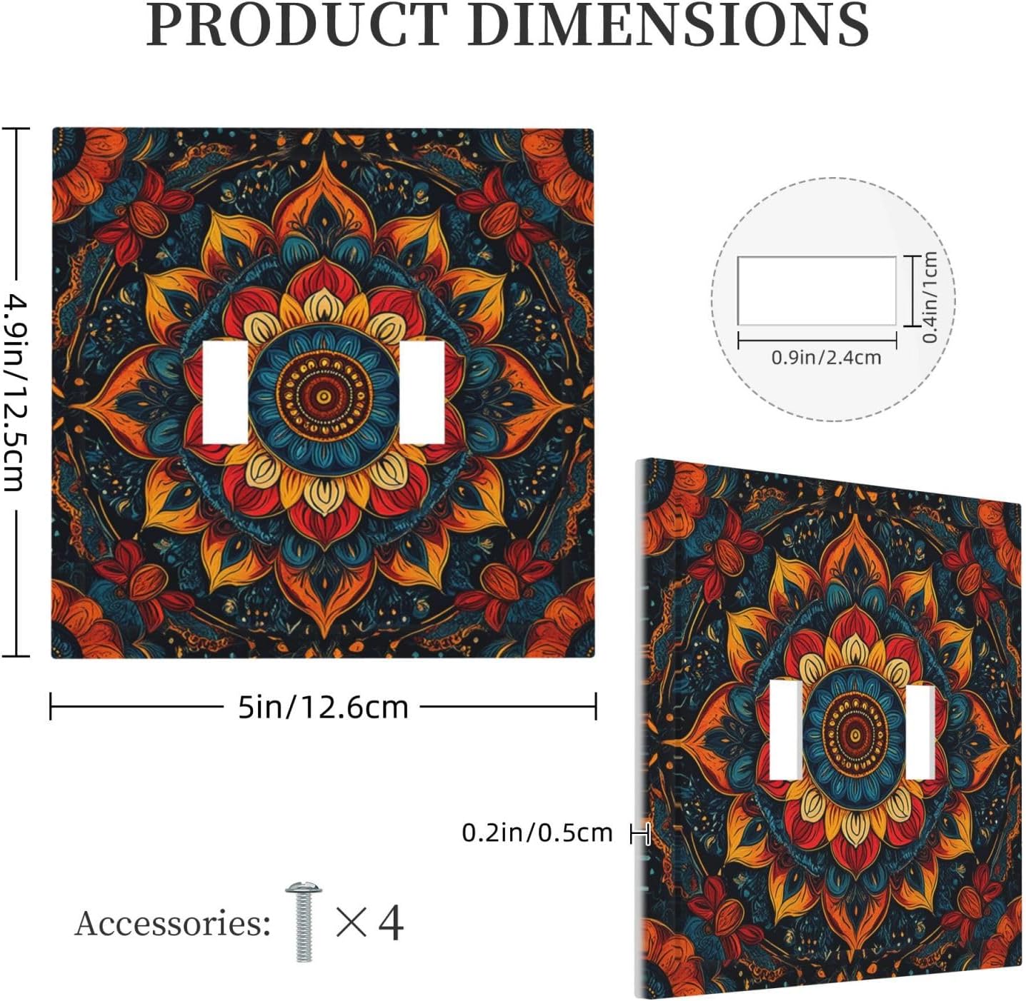 Boho Colorful Mandala 2 Gang Double Toggle Light Switch Cover Decorative Switchplate Electrical Wall Plates Faceplate for Bathroom Bedroom Decor 4.9 X 5 IN