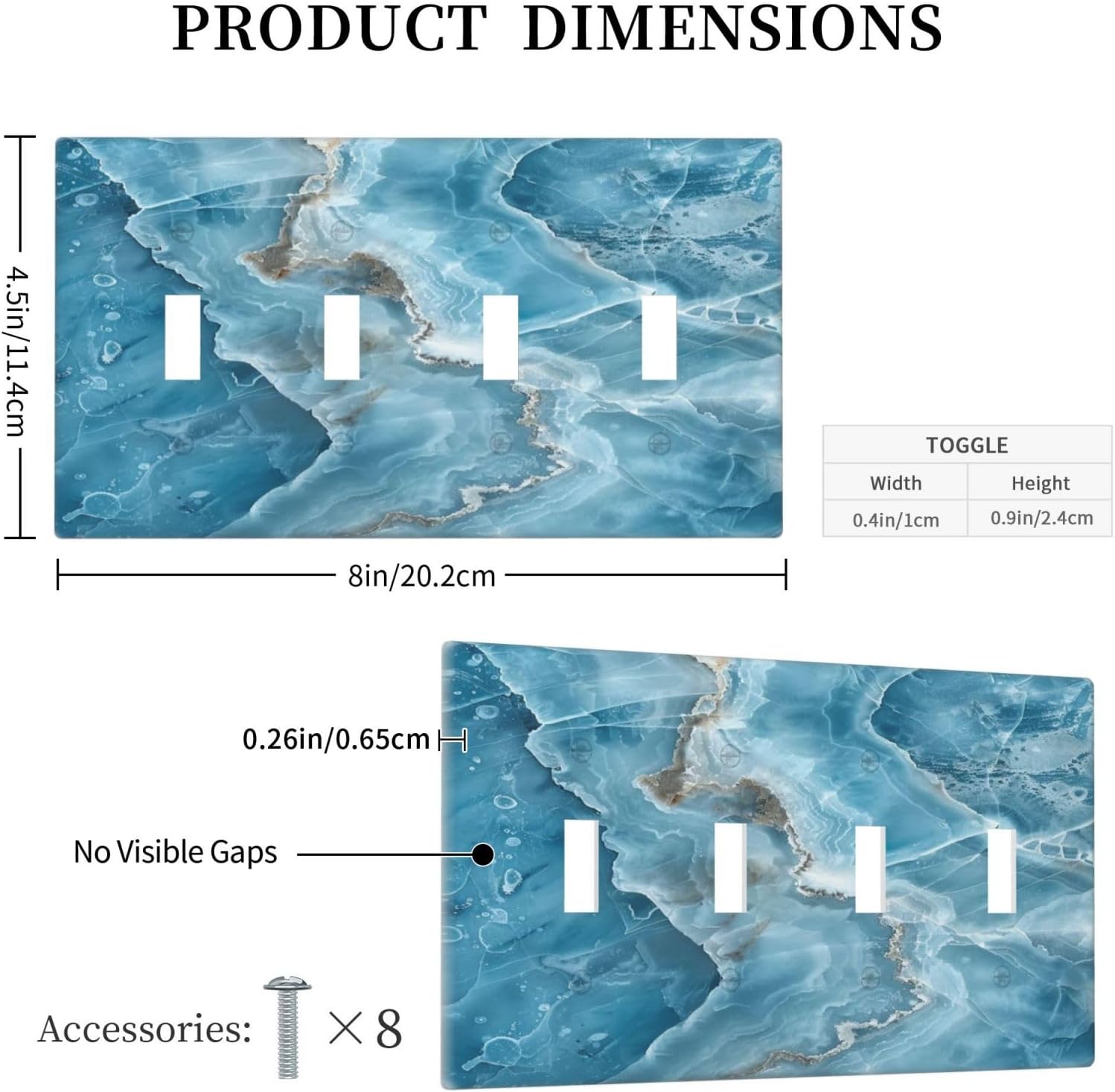 Decorative Light Switch Cover Plate Abstract Watercolor Blue Marble Texture 4 Gang Wall Plates for Electrical Outlets Quad Toggle Switch Plate Covers Outlet Covers Faceplate for Home Decor