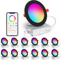 Smart Recessed Lighting 4 Inch RGBCW Color Changing 12W LED Downlight with Junction Box,1000 Lumen Recessed Ceiling Light Compatible with Alexa,Dimmable by Bluetooth Control -12Pack