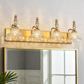 Vintage Bathroom Vanity Light, 4-Light Brass Vanity Lighting Fixture with Flower Glass Shade, Bathroom Lighting Fixtures Over Mirror