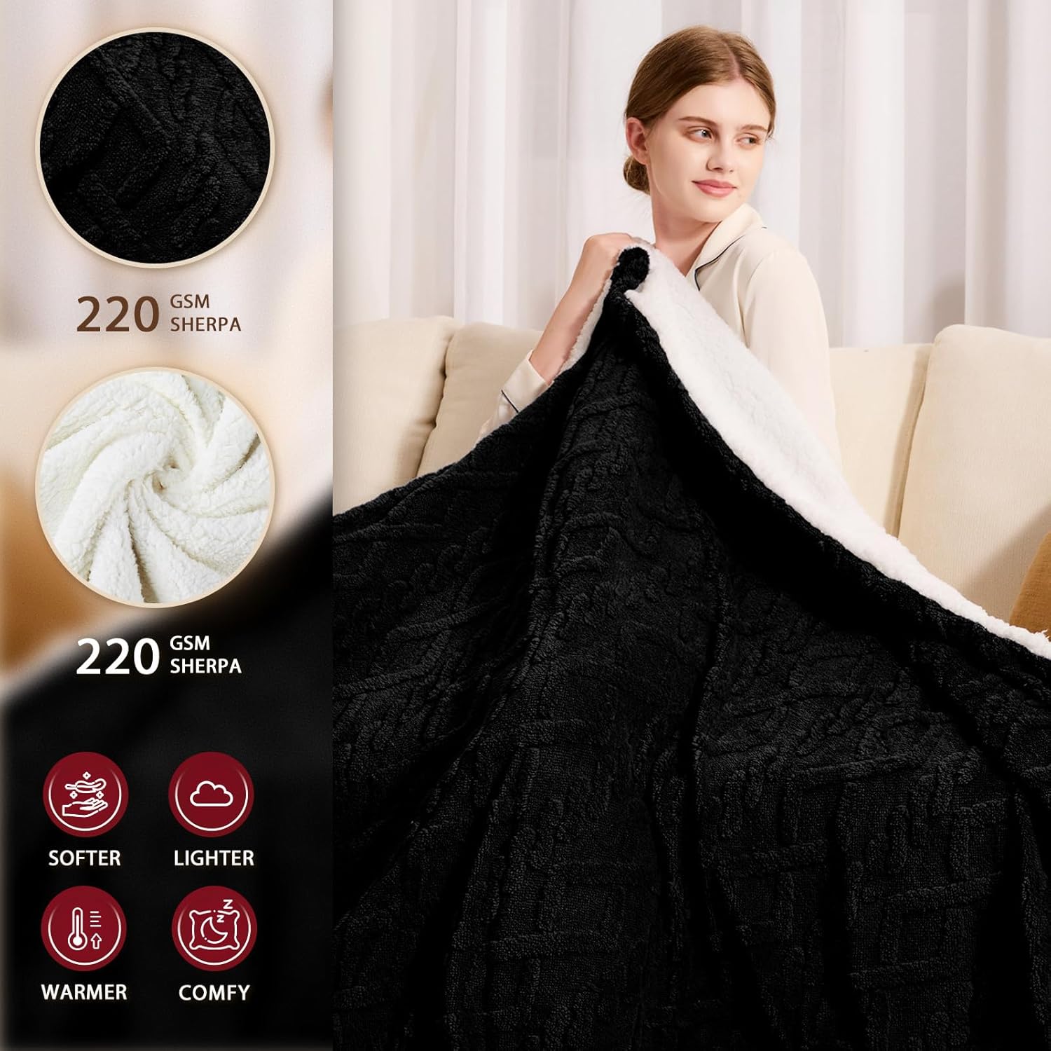 Heated Electric Blanket King Size-100"x90" Heating Blanket with 10 Heating Levels & 5 Time Settings Over-Heat Protection，Winter Warmer for Adults with ETL Certification（Black）