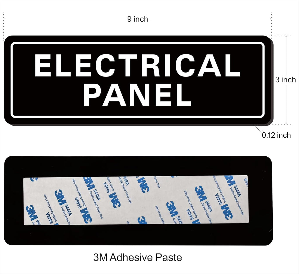 Electrical Panel Sign – Standard Electrical Cabinet Sign, Premium Durable Acrylic Material, Super Strong Self-Adhesive, Quick Installation, Suitable For Your Home And Business (9×3 Inches, Black)