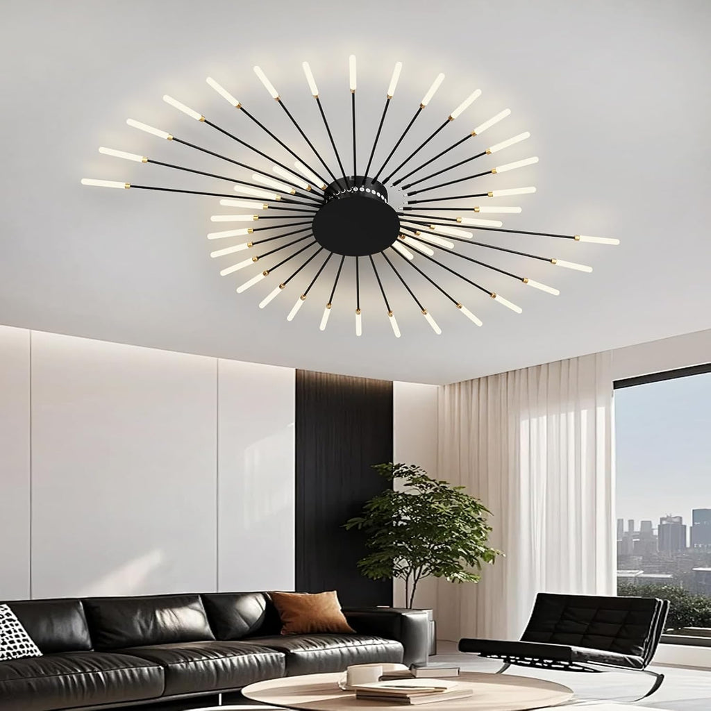 Modern Ceiling Light Flower Shape, Metal Firework Ceiling Lamp with Plug-in LED Source, Lighting Fixture for Living Room Dining Room Bedroom, Natural Light