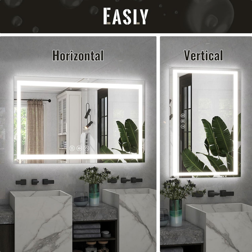 26x38 Inch LED Bathroom Mirror with Lights for Wall - Backlit + Front Lit, 3 Color Modes, Anti-Fog, Tempered Glass - Wall Mounted Modern Vanity Mirror
