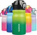 BJPKPK 14oz Insulated Water Bottle with Straw Stainless Steel Double Wall Water Bottles BPA Free Leak Proof Thermal Flask with Lockable Flip Lid and Soft Silicone Spout,Bamboo Grove