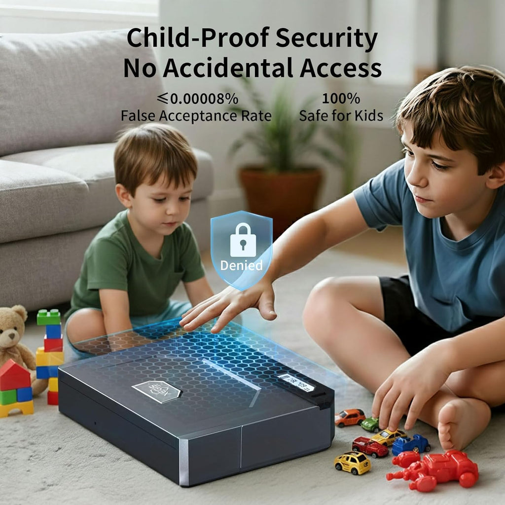 AI Smart Palm Vein Gun Safe - Childproof, Contactless 0.1s Access & 100% Unlock for Wet, Dirty, Calloused, Peeling Hands & in Darkness, Biometric Handgun Pistol Box for Nightstand, Home&Car