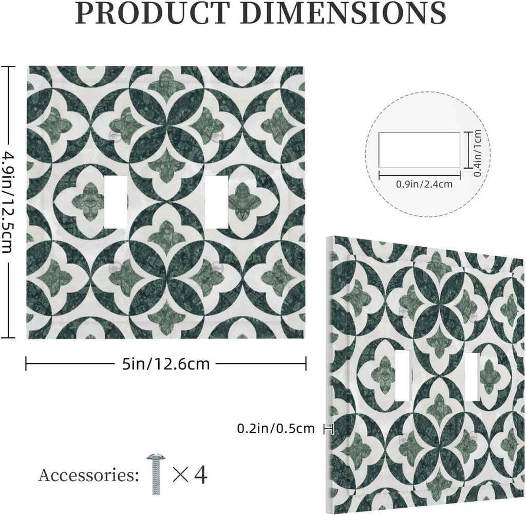 Green Luxury Modern Cubic Marble 2 Gang Double Toggle Decorative Light Switch Covers Electrical Faceplate Switch Plates for Bathroom Kitchen Home