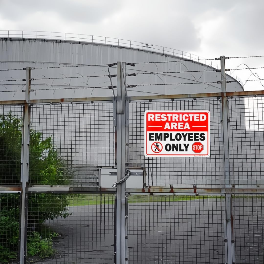 4 Pack Restricted Area Employees Only Sign, 10"x 7" .040 Rust Free Aluminum – Reflective, UV Protected and Weatherproof