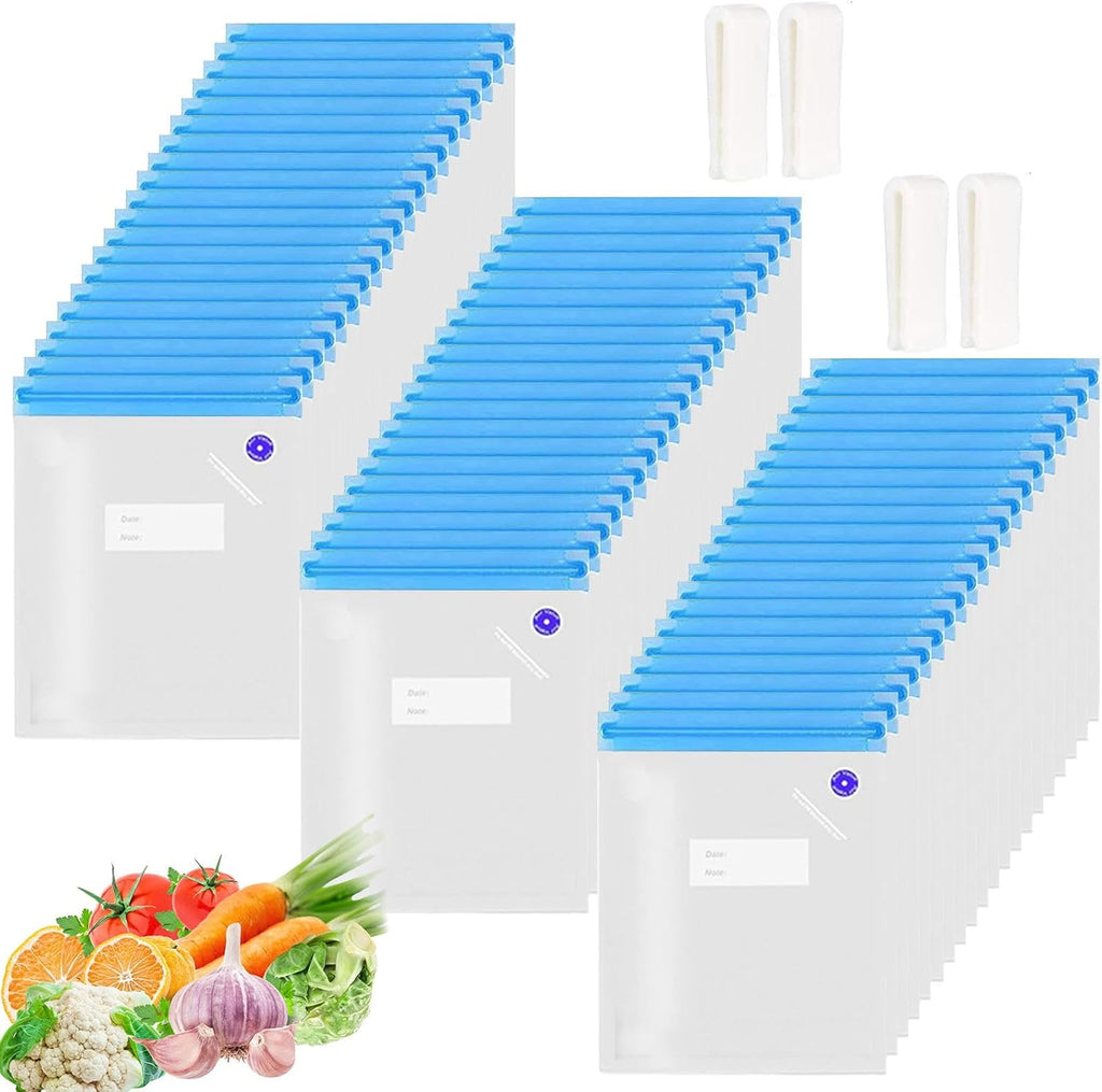 Sous Vide Bags 60pcs Reusable Vacuum Sealer Bags with 4 Sealing Clips, Reusable Vacuum bags for Food Storage and Sous Vide Cooking (10.2x11 Inch)
