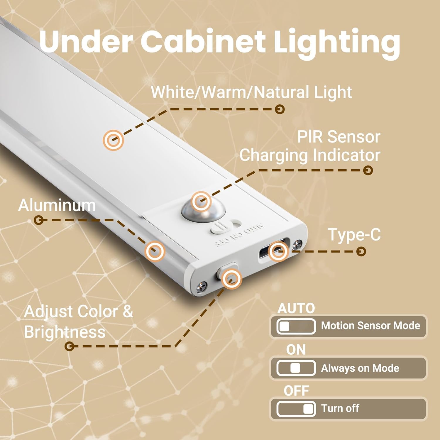 Under Cabinet Lights, Motion Sensor Magnetic LED Light, 8 inch 1000mAh Rechargeable Battery Dimmable Lights with 3 Color Temps, Indoor Wireless Lighting for Kitchen, Closet, Pantry, Counter, 4 Pack