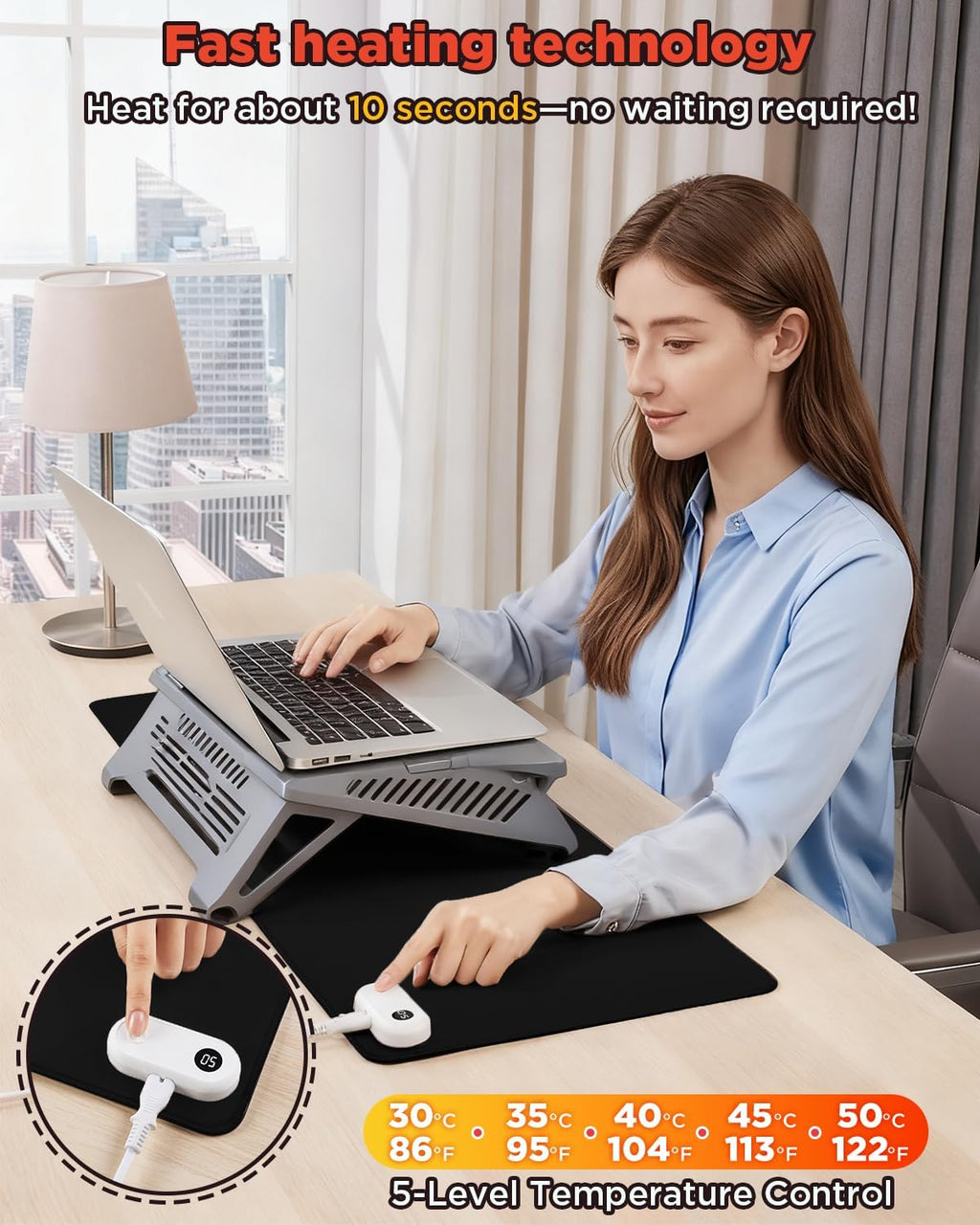Resen Heated Desk Pad, 31.5x13 Fast Heating Mouse Pad with 5 Temperature Settings, Digital Display, Auto Shut-Off, PVC Leather Surface for Office and Home Use, Energy Efficient & Safe (Black)
