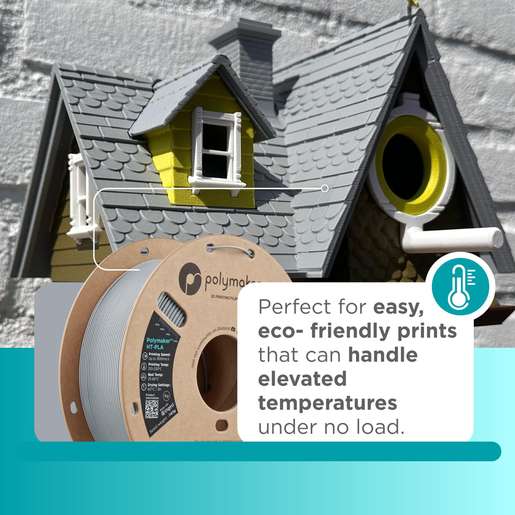 Polymaker HT-PLA Filament 1.75mm Grey, High Temp PLA for 3D Printing, Heat Stable Up to 150°C, Easy to Print, Works with Most FDM Printers, 1kg Spool