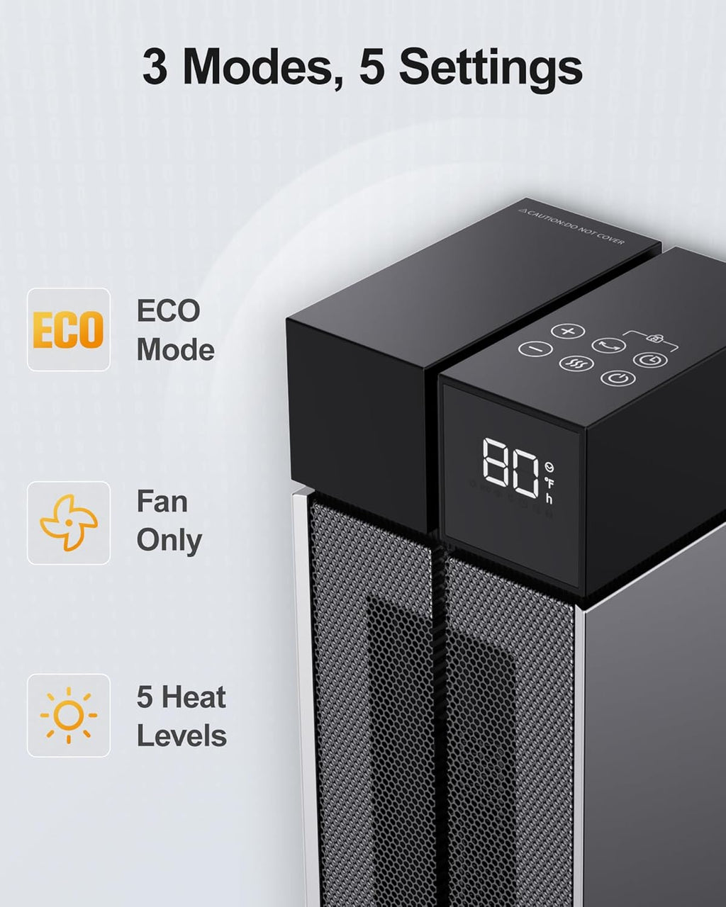 Electric Heaters for Indoor Use, 25” Space Heater Large Room with 120° Oscillation, 3 Heat Levels, 3 Modes, Multiple Safety Protections, 12H Timer, Silver Ceramic Tower Heater for Bedroom