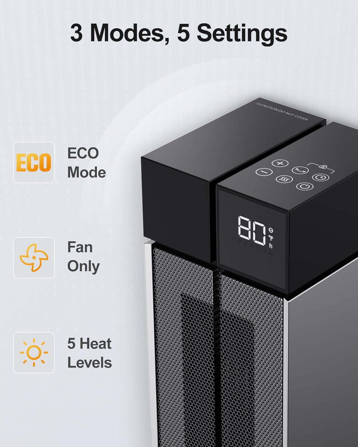 Electric Heaters for Indoor Use, 25” Space Heater Large Room with 120° Oscillation, 3 Heat Levels, 3 Modes, Multiple Safety Protections, 12H Timer, Silver Ceramic Tower Heater for Bedroom