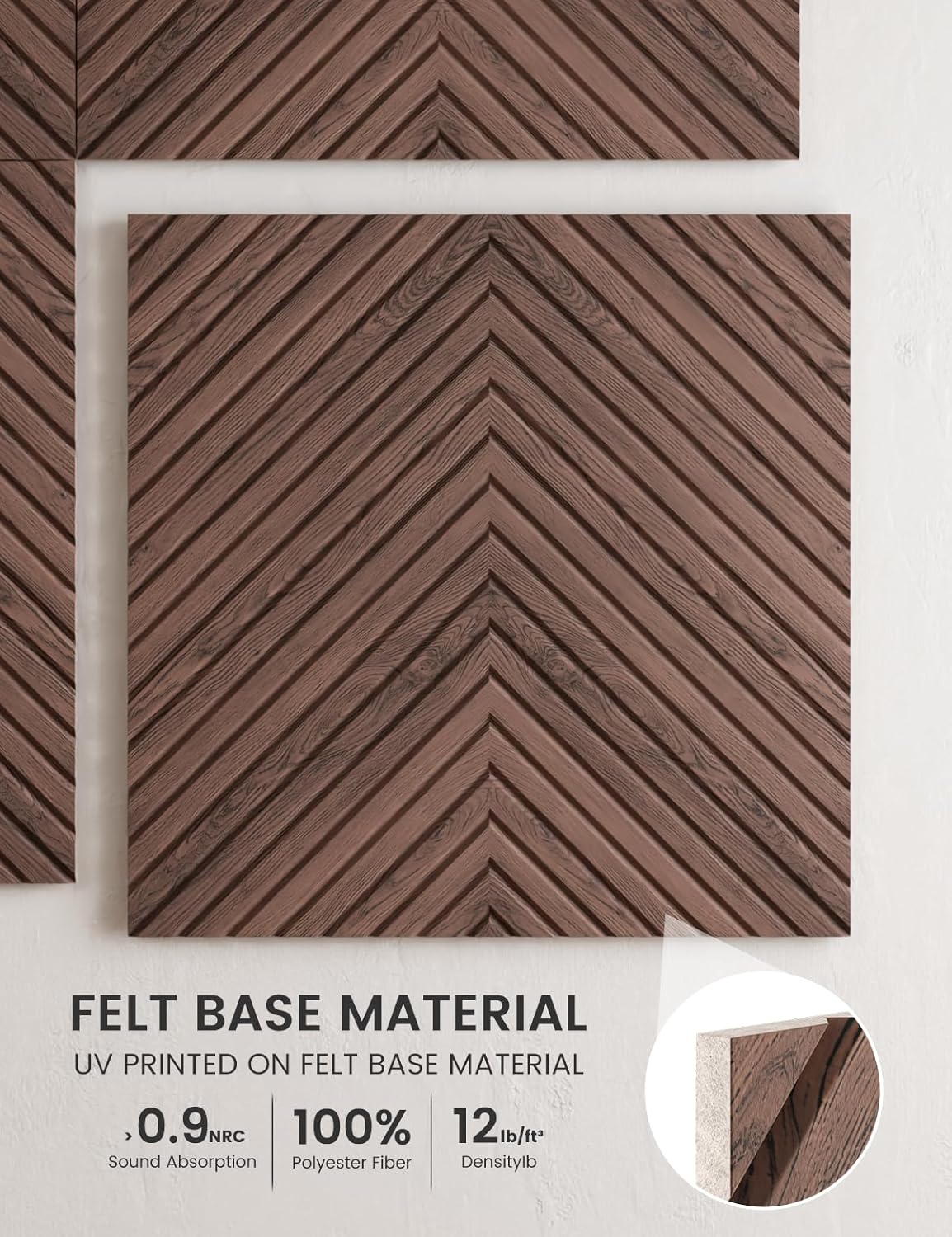 Large Felt Bulletin Board,Cork Board Alternative 70.87'' x 47.24'' Art Acoustical Wall Panels-6 Pack with 60 Adhesive Tabs,for Recording Studio/Home Offices-Walnut/Pyramid
