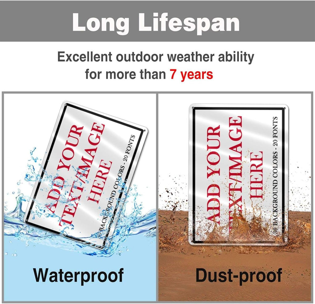 Custom Signs Outdoor Metal Sign - 12 x 8 Personalized Aluminum Rust-Proof Entrance Signs, Garden Hazard Intersection Parking Decorative (Black Text Box)