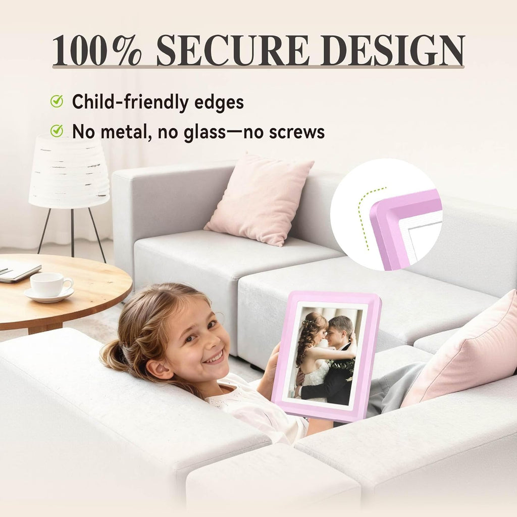 Pink 5x7 Picture Frame with Acrylic Front, ABS Frame for 5x7 or 4x6 Photos, Shatterproof UV-Resistant Tabletop Photo Frame, Vertical/Horizontal Display for Home Décor