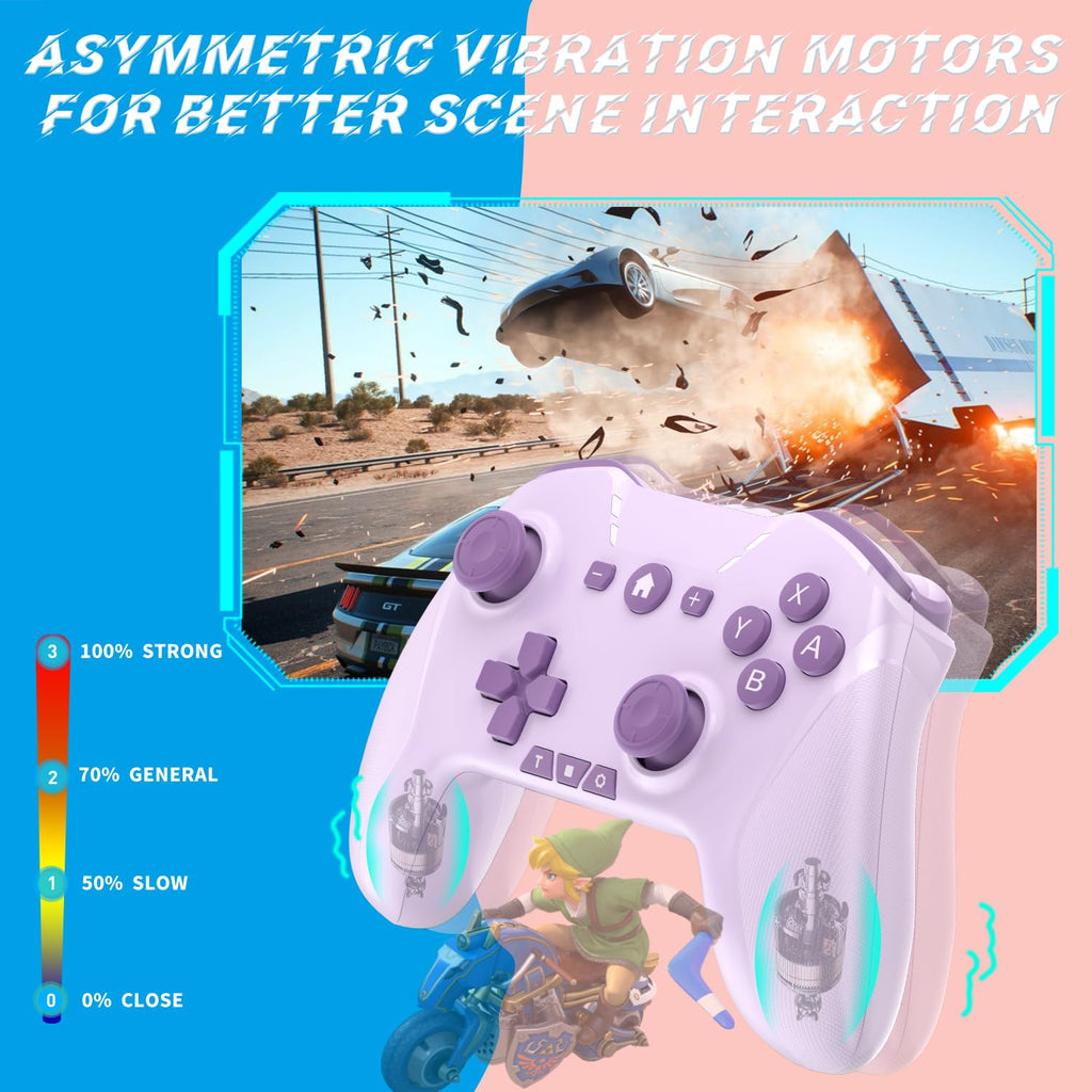 Bluetooth Controller for Switch/Mac/PC/Steam/Mobile Phone/iOS/Android//TV/iPad/Table/Apple Arcade MFi Games, switch pro controller wireless with Adjustable Dual Motion,Turbo,Macros,6-Axis,Wake Up for Black Myth: Wukong (Black) (Purple) (Purple)