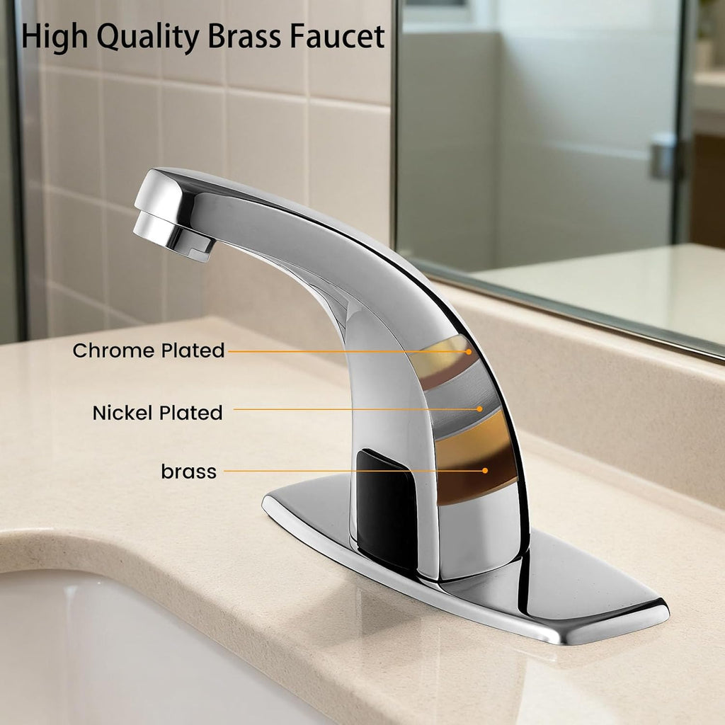 Touchless Bathroom Sink Faucet，Automatic Motion Sensor Faucets with 1 Hole Plate for Water Bath Commercial Lavatory Farmhouse, Chrome