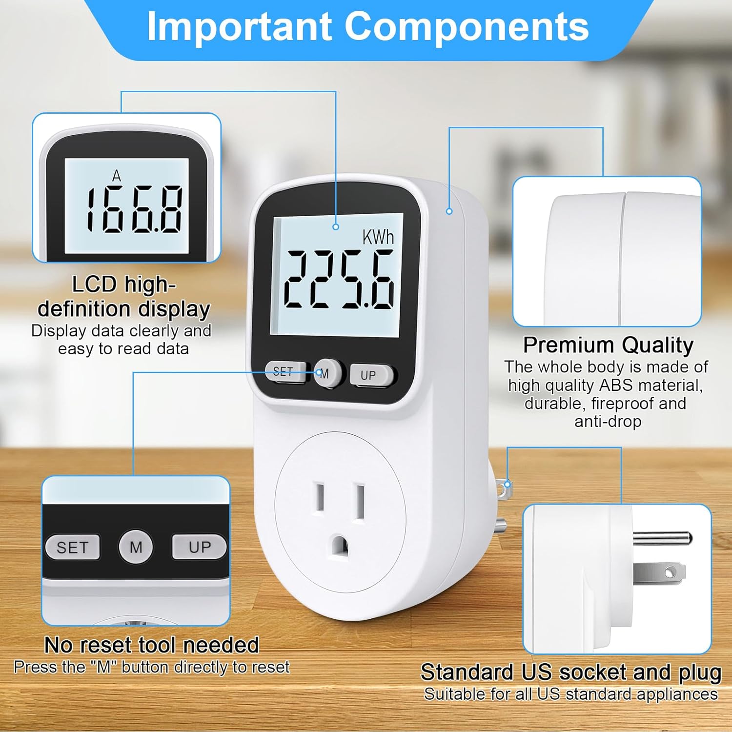 2 Pack Watt Meter Power Meter Plug Home Energy Monitor Electricity Usage Monitor, Electrical Usage Monitor, Energy Voltage Amps Meter Tester with Backlight, Overload Protection, 8 Display Modes
