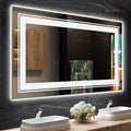 LED Bathroom Mirror, 55"x30" with Front and Backlit, Anti-Fog, Large Bathroom Vanity Mirror for Wall, Memory Function, Stepless Dimmable, Tempered Glass (Horizontal/Vertical)