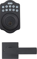 Amazon Basics Traditional Electronic Keypad, Keyless Entry Door Lock Deadbolt with Handle Set, Key Pad Front Door with Knob, Traditional Door Locks for Front Door, Door Handle, Matte Black, 6-Pack