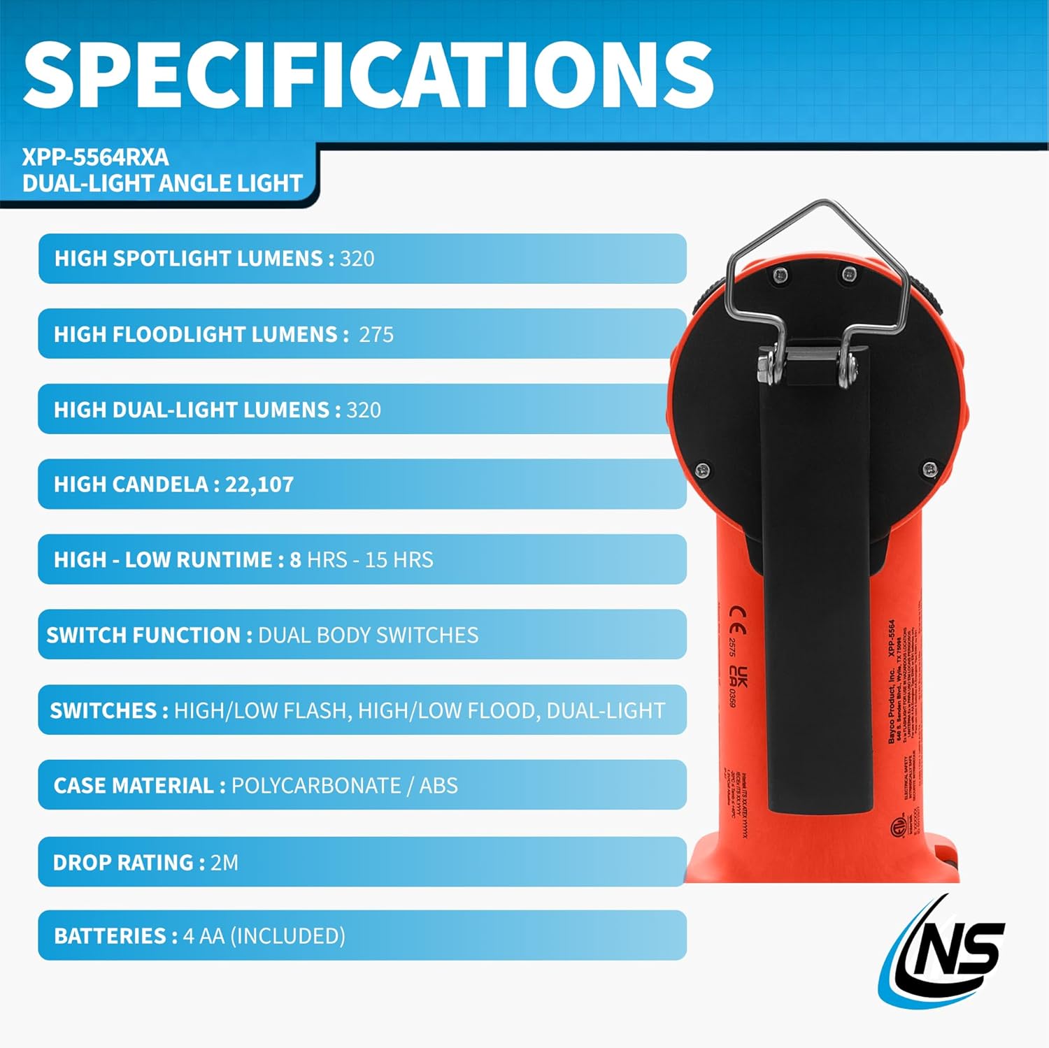 Nightstick XPP-5564 Intrant® Duo Intrinsically Safe Turbo Dual-Light Angle Light - 4 AA