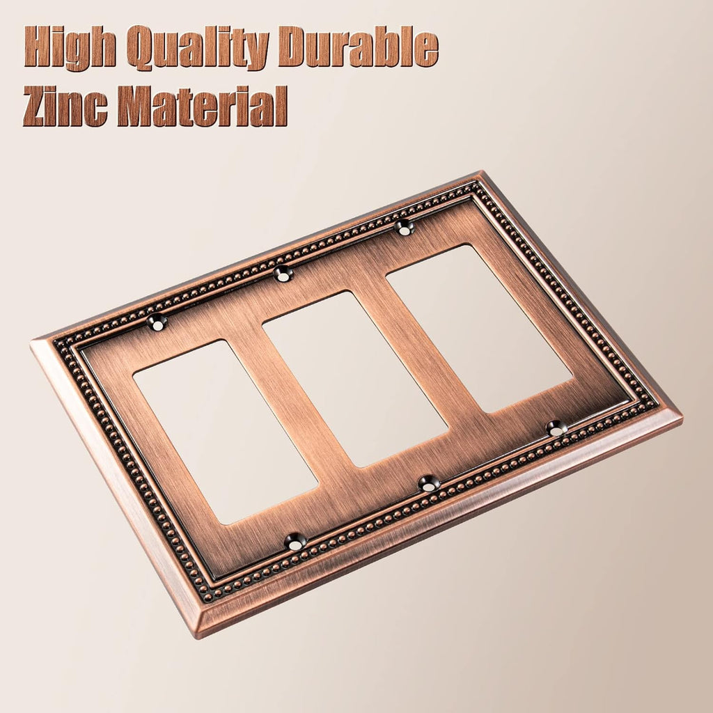 Henne Bery Sunken Pearls Heavy Duty Decorative Wall Plate Switch Plate Outlet Cover (Triple Decorator, Antique Copper)
