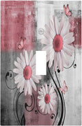 Decorative Light Switch Cover Pink Floral Rustic Daisy Flower And Butterfly 1 Gang Single Toggle Decorator Outlet Wall Plate Device Electrical Faceplate Switchplates for Farmhouse Cabin Decor