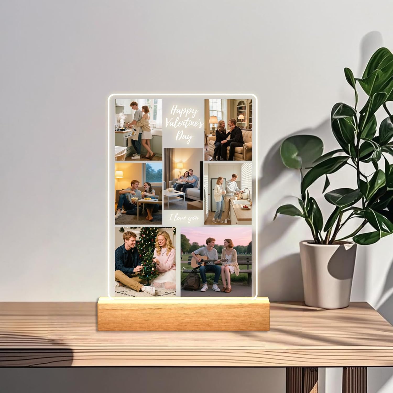 Personalized Picture Frames with Photo, Custom Photo Frame with Night Light, Customized Girlfriend Photo Gifts, Ideal Gift for Couples Anniversary Birthday Mom Dad Him Her
