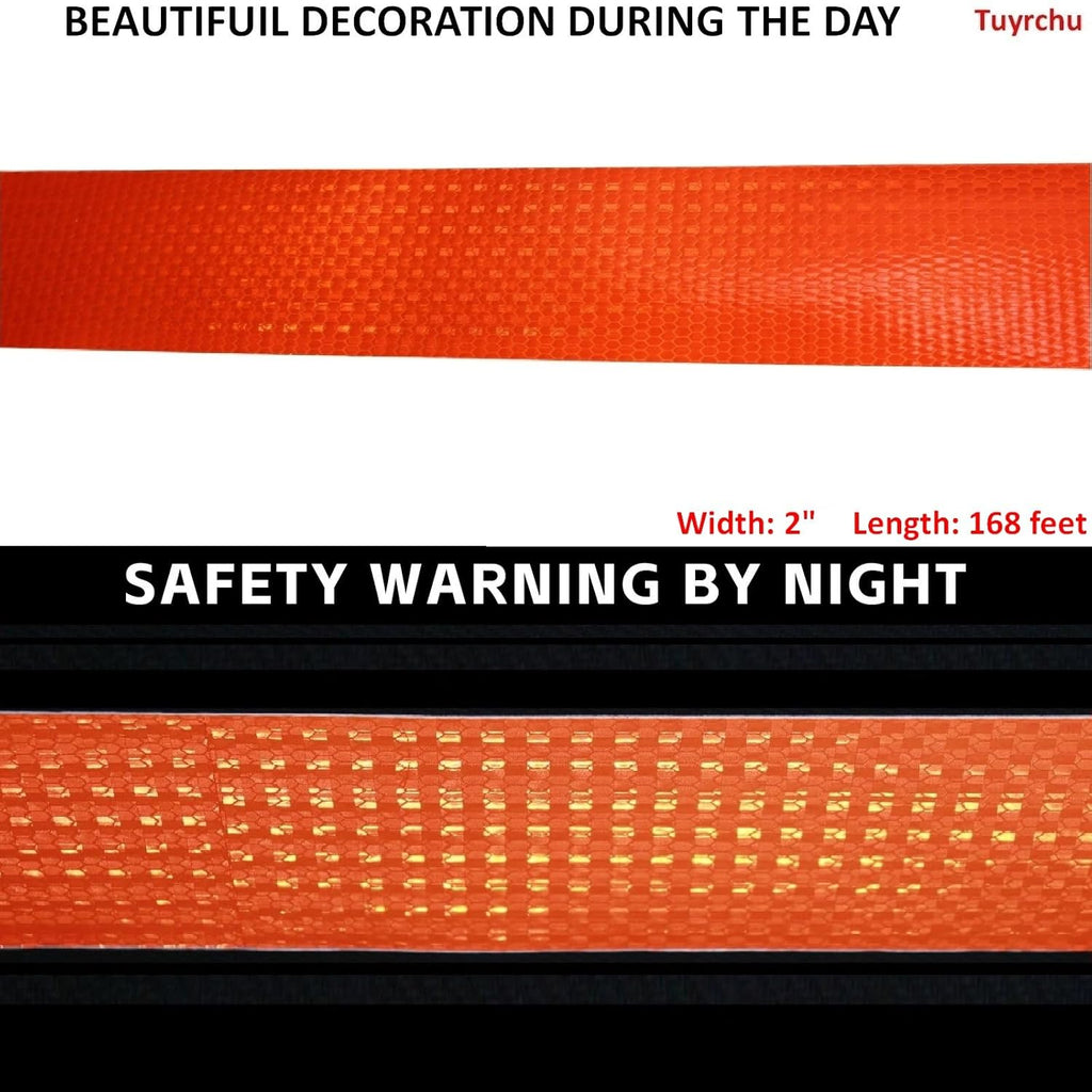 Orange Reflective Tape Outdoor Waterproof 2 inch Wide, High Visibility Industrial Marking Tape, Safety Adhesive Stickers (168 feet)